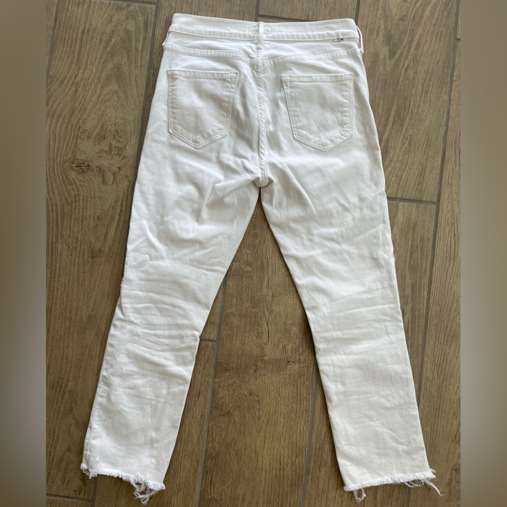 MOTHER White Frayed Ankle Crop Jeans - Picture 2 of 2